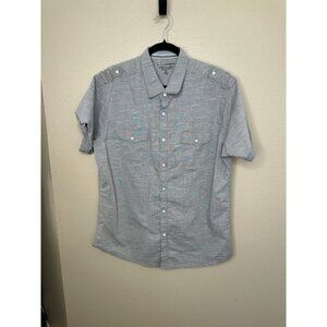 Pd & E Mens Grey Short Sleeve Button-Up Shirt XL‎ Stretch Fabric cotton tailored